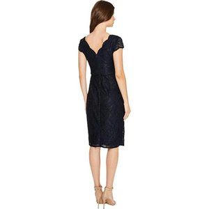 Ink Blue Adrianna Papell Stretch Lace Scallop Dress